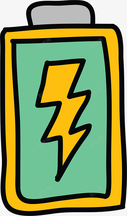 卡通电池png免抠素材_新图网 https://ixintu.com 手绘电池 简笔画 绿色电池 黄色闪电