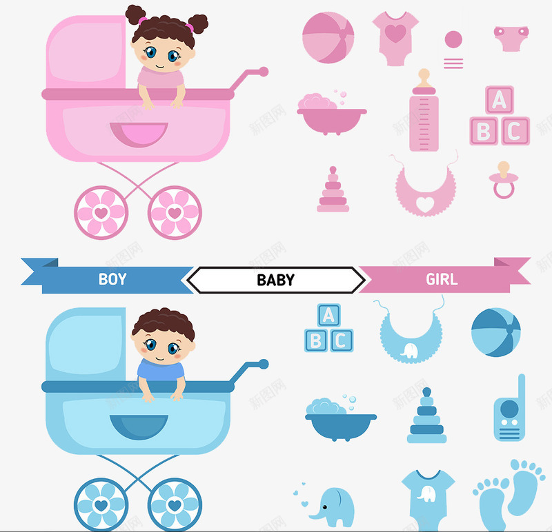 卡通婴儿用品图标png_新图网 https://ixintu.com 卡通矢量 婴儿用品 婴儿车 小熊标志 按钮图标