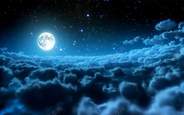 浪漫夜空蓝色夜空云层月亮中秋海报背景背景