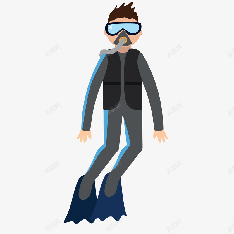 卡通手绘潜水员png免抠素材_新图网 https://ixintu.com 人物 卡通 手绘 海底 潜水员 眼镜 脚蹼 装备