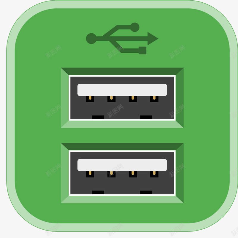 绿色双层卡通USBpng免抠素材_新图网 https://ixintu.com USB插口 卡通风格 双层 插口 电脑插口 绿色