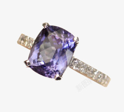 产品实物紫色方形碧玺彩金钻石戒素材