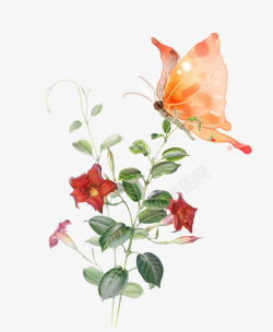 草画小清新手绘花朵与蝴蝶装饰高清图片