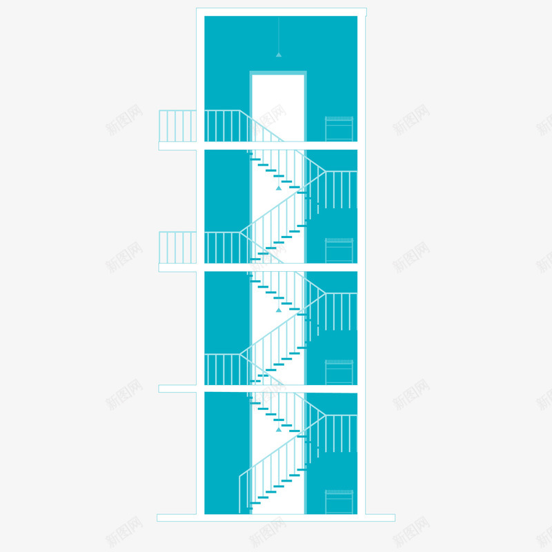 扁平化的楼房楼梯矢量图ai免抠素材_新图网 https://ixintu.com 卡通 扁平化 楼房 楼梯设计 蓝色 矢量图