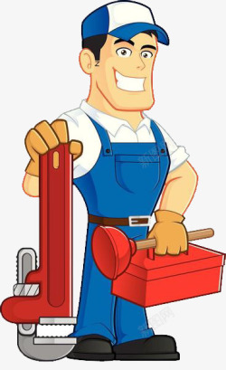 可爱工人卡通可爱装修工人插图手扶木板掐高清图片