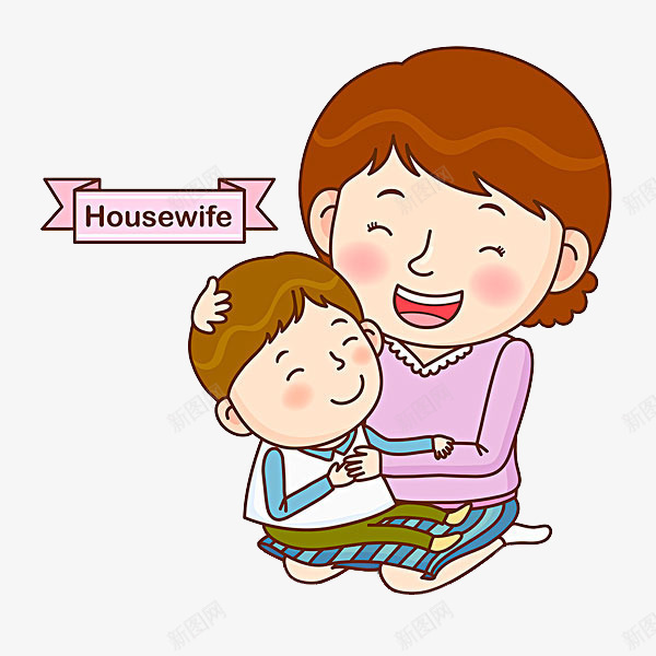 开心的母子png免抠素材_新图网 https://ixintu.com 卡通 妈妈 开心 手绘 母子 男孩 白色 粉色