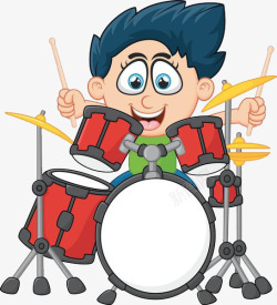 卡通人物插图表演架子鼓的男孩素材