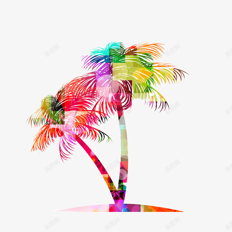 七彩椰子叶png免抠素材_新图网 https://ixintu.com 创意 叶子 彩色 植物 椰子叶 椰子树 艺术