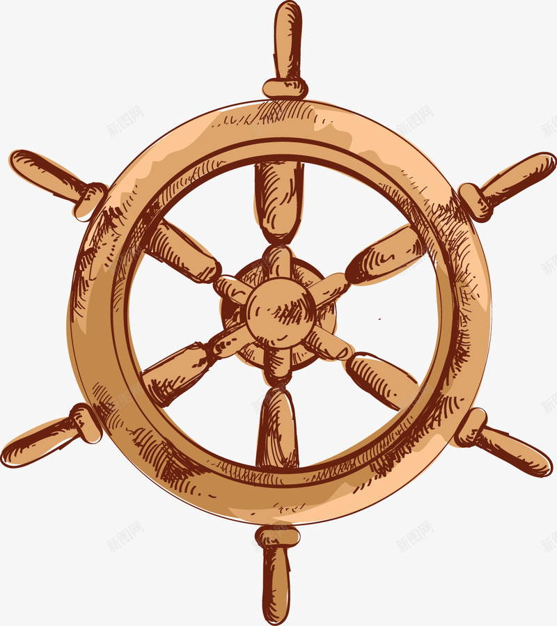 船舵简图png免抠素材_新图网 https://ixintu.com 卡通 圆形 手绘 木棍 木质 棕色的 简图 素描船舵 船舵