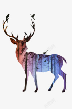麋鹿墙饰紫色渐变麋鹿插画高清图片