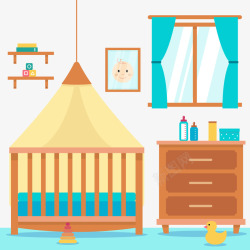婴儿房间窗口和棕色家具矢量图素材