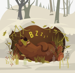 躺着睡觉的棕色的小熊矢量图素材