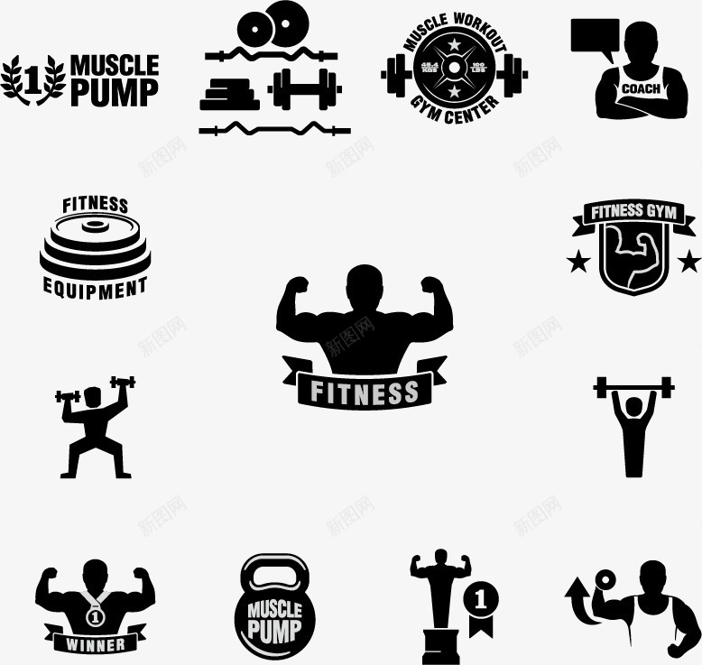 健身logo图标png_新图网 https://ixintu.com 举重 健身logo 健身器材 健身图标 大力士 强壮肌肉男 肌肉男