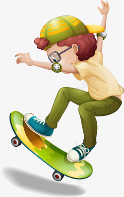 滑板车图案卡通男孩骑滑板车图案素材