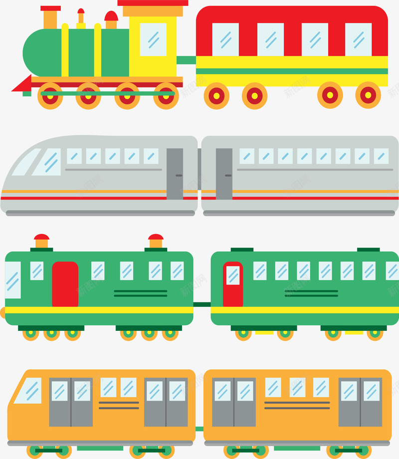 4款彩色火车矢量图ai免抠素材_新图网 https://ixintu.com Q版小火车 动车 卡通 彩色 机械 火车 火车头 矢量图 蒸汽火车