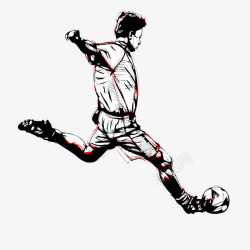 大力抽射素描风格踢足球的运动员射门矢量图高清图片