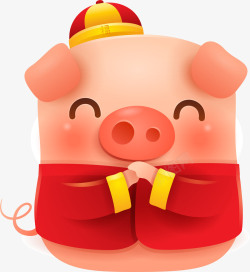 拜年红色毛笔字C4D卡通穿红色衣服拜年的猪形矢量图高清图片