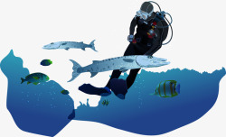 潜水员插画海底世界高清图片