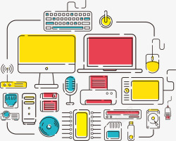 彩色电脑连接图素材