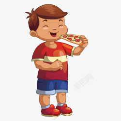吃饼吃披萨饼的男孩简图高清图片
