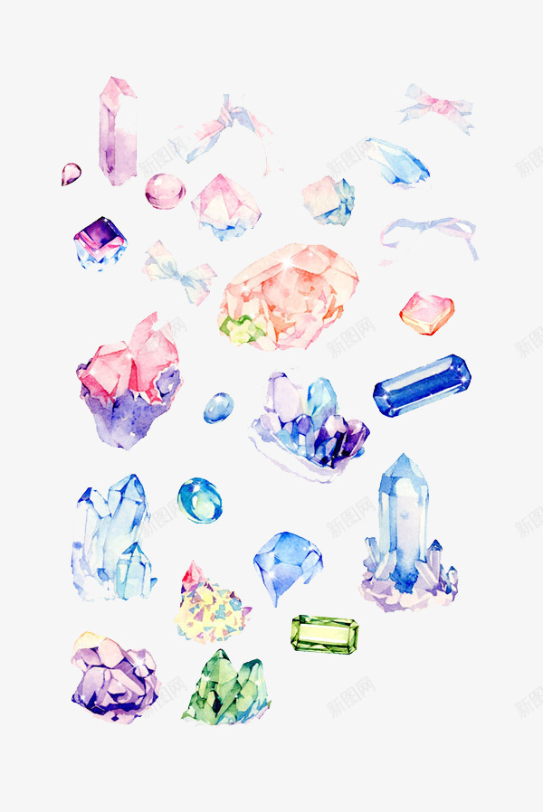 手绘钻石png免抠素材_新图网 https://ixintu.com 宝石 彩色 水彩钻石 集合