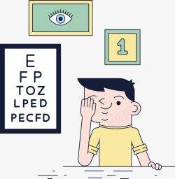 卡通Q版捂眼男孩男孩测视力高清图片