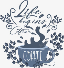 喝咖啡提神蓝色树叶咖啡海报矢量图高清图片