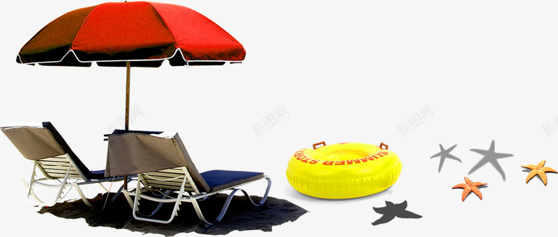 太阳伞躺椅沙滩元素png免抠素材_新图网 https://ixintu.com 三亚风景 海星 海滩 热带 躺椅