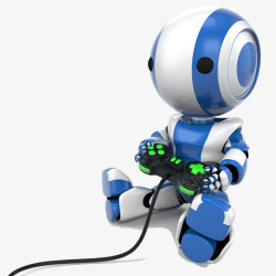 蓝色游戏手柄打游戏的机器人高清图片