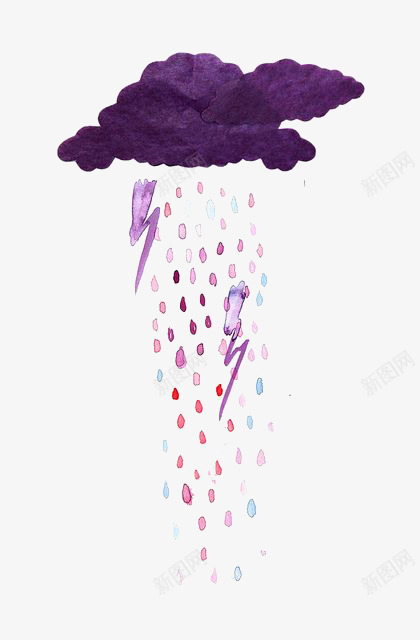 紫色乌云png免抠素材_新图网 https://ixintu.com 创意乌云 彩色雨滴 水彩乌云 紫色闪电 闪电