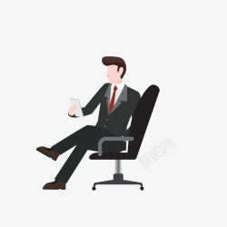 商业男子卡通坐椅子上用手机看商业资讯的高清图片