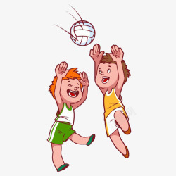 卡通小孩打排球素材