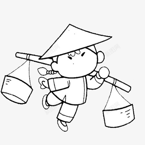 简笔画挑担子图标png_新图网 https://ixintu.com 卡通 小男孩挑担子 手绘 担子 担水 挑担子图 简笔画担子 篮子