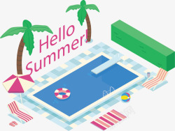 立体泳池立体效果夏天泳池矢量图高清图片