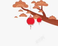 新春吉祥图案松树灯笼背景元素高清图片
