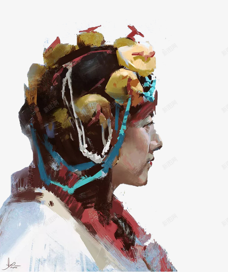 藏族女性水粉画png免抠素材_新图网 https://ixintu.com 人物 侧面 水粉画 藏族 藏民