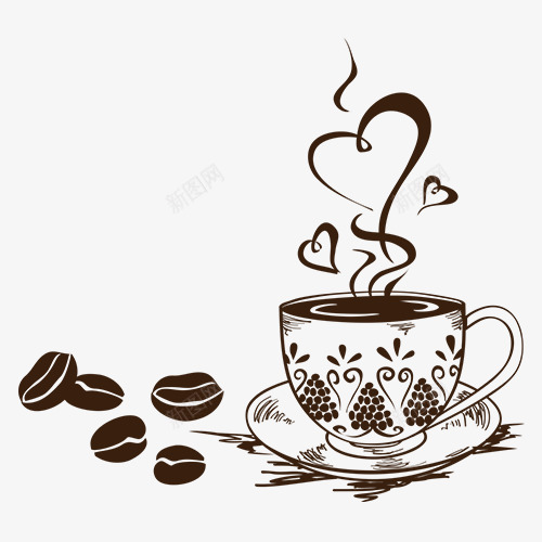 棕色线性装饰咖啡装饰图png免抠素材_新图网 https://ixintu.com 优雅 咖啡豆 扁平化 手绘咖啡杯 简约装饰 设计图