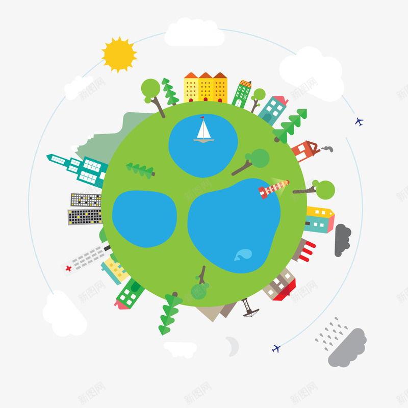 地球村png免抠素材_新图网 https://ixintu.com 同住地球村 城市 天气 太阳 绿色