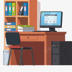 办公桌书架书架和电脑高清图片