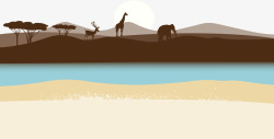 棕色的大象图片非洲景色矢量图高清图片
