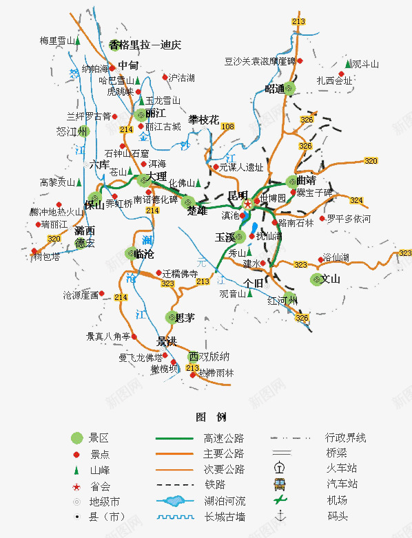 云南线路图png免抠素材_新图网 https://ixintu.com 云南 云南地图 云南线路图 地图