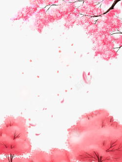 十里桃花林手绘樱花桃花林元素高清图片