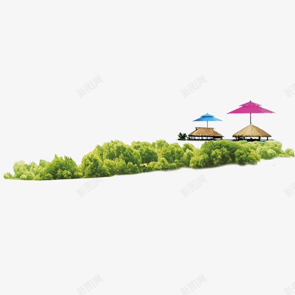 夏天景色png免抠素材_新图网 https://ixintu.com 夏天 粉色 绿树 绿色 遮阳伞