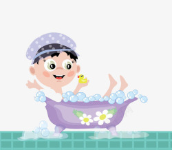 在澡盆里玩耍的男孩素材