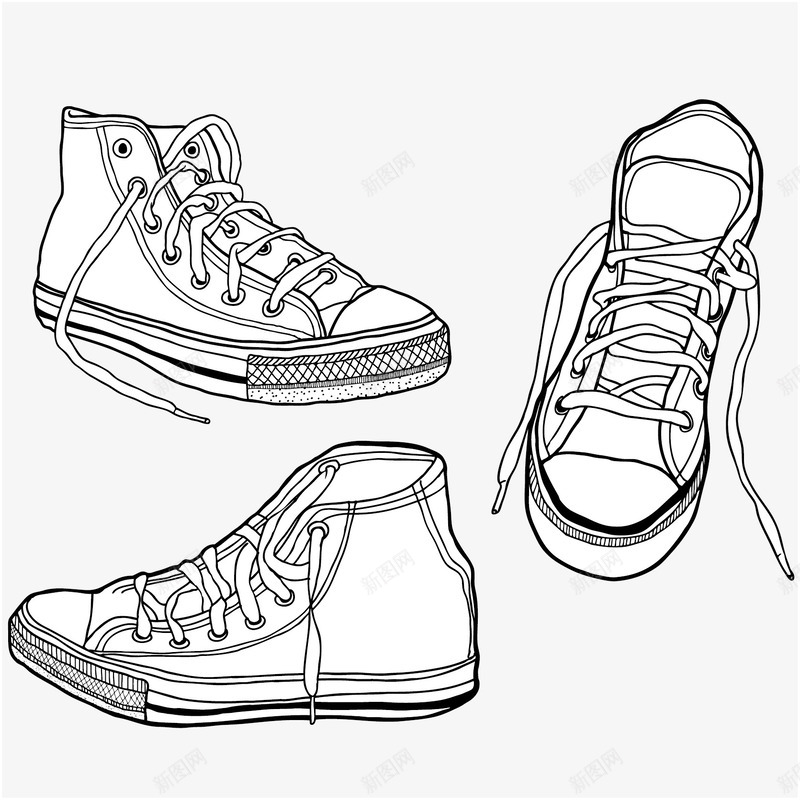 简单线条勾勒运动鞋png免抠素材_新图网 https://ixintu.com 线条 运动鞋 鞋带 黑白