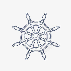 轮船方向盘线描复古航海船舵方向盘高清图片