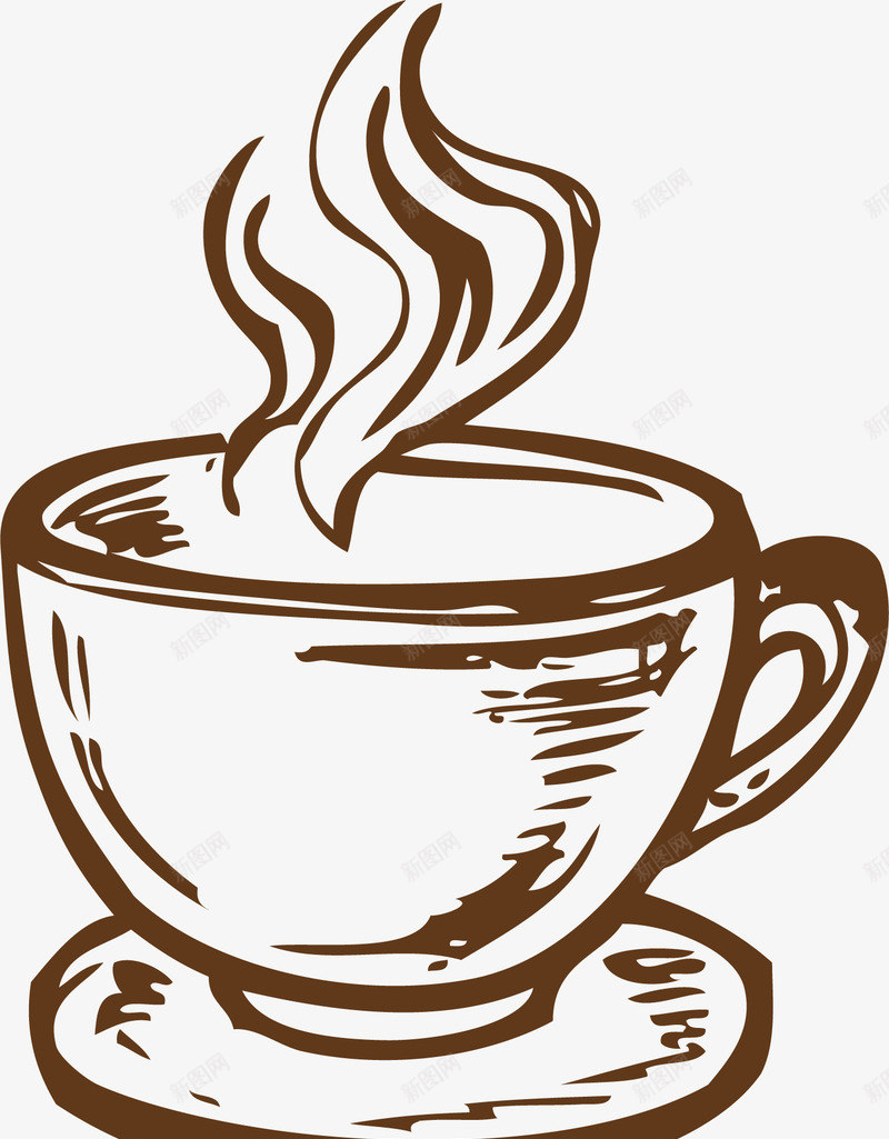 手绘咖啡png免抠素材_新图网 https://ixintu.com 卡通 咖啡 手绘 杯具 杯子 棕色 水彩 漂浮的烟雾 茶具