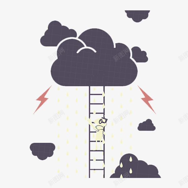 雷雨天气png免抠素材_新图网 https://ixintu.com 下雨天 乌云闪电 乌云雷电 楼梯 爬楼梯 爬楼梯的人 黑色的云