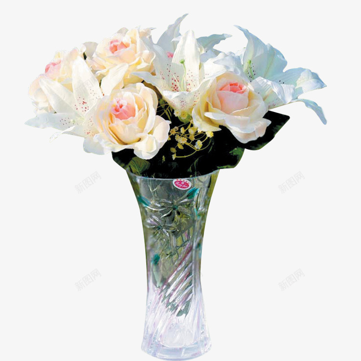 玻璃瓶中的玫瑰png免抠素材_新图网 https://ixintu.com 产品实物 包装 插花 玫瑰 玻璃瓶 白色 透明 鲜花
