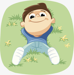 秋季躺在草地上可爱卡通人物躺在草坪上的小男孩高清图片